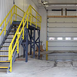 Fiberglass Staircase and Platform with Yellow Safety Hand Rail Install Salt Washing Bay.